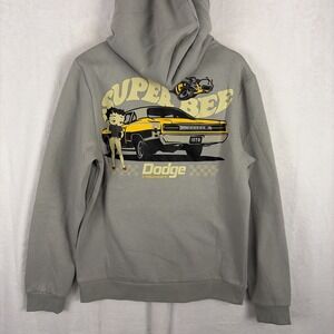 Betty Boop x Dodge Coronet Super Bee Men Pullover Hoodie Light Gray Medium NEW